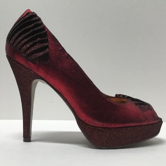 Poetic Licence London “Egyptian Princess” Red Metallic Peep Toe Pumps - Picture 3 of 16